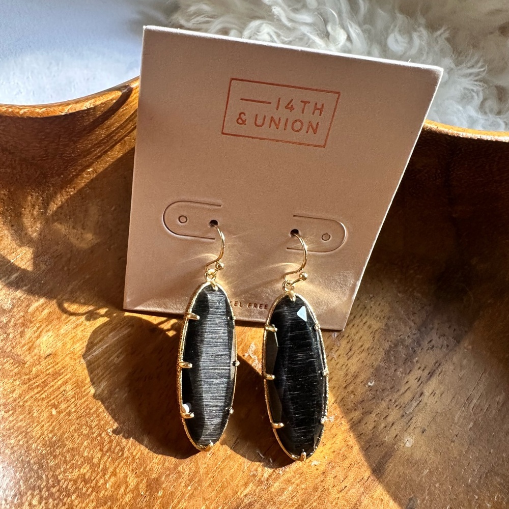 14th & Union Black and Gold Oval Drop Earrings